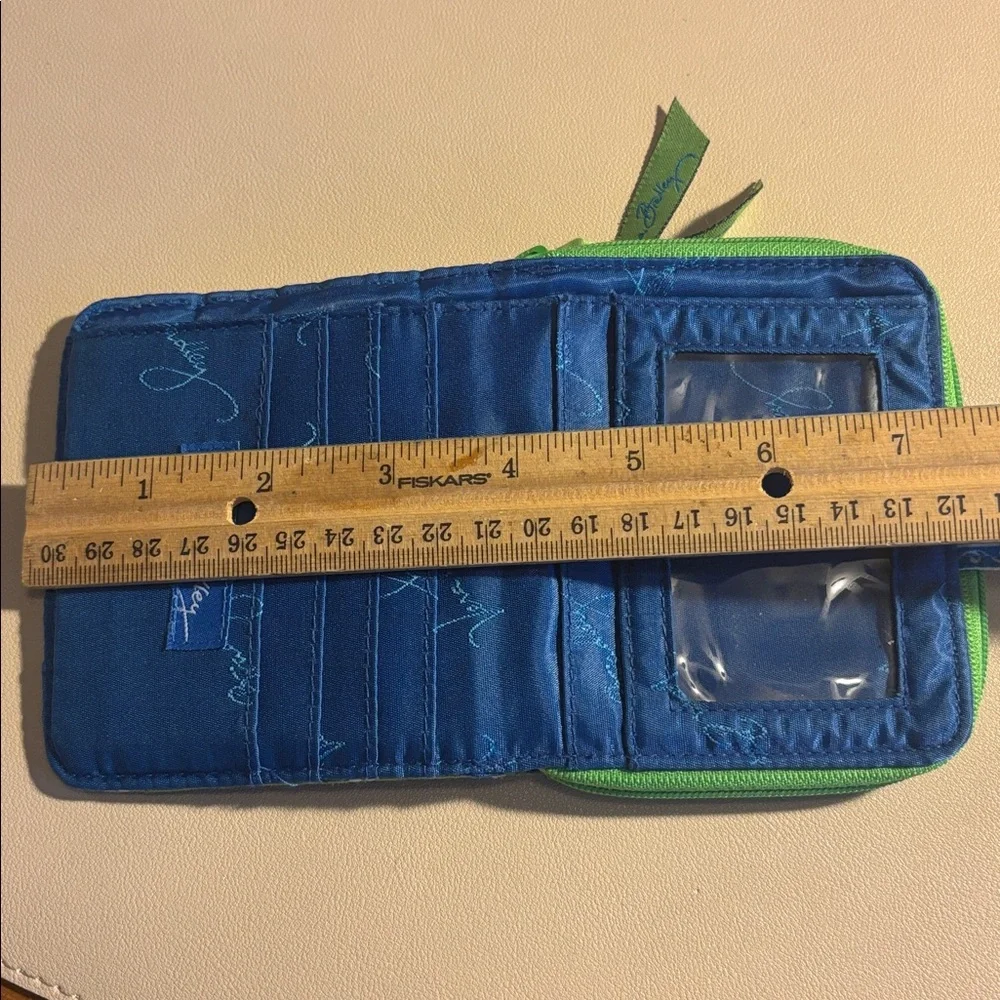 Vera Bradley Green Floral Quilted Wallet with Blue Snap Tab